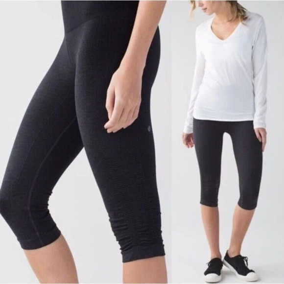 Lululemon‎ In The Flow Crop Leggings Charcoal Gray Seamless Women’s Size 4 - Picture 1 of 9